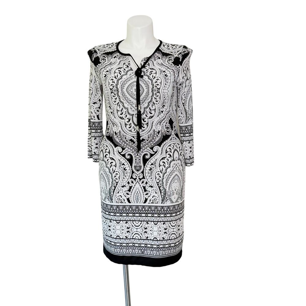 Sandra Darren Mandala Boho Sheath Dress 3/4 Sleeve knee length avant garde